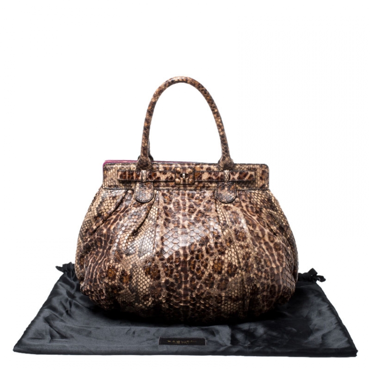 Pre Owned Zagliani Brown/Beige Python Puffy Hobo