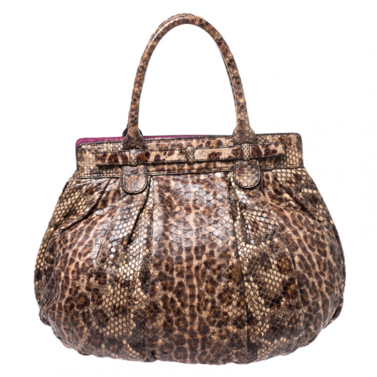 Pre Owned Zagliani Brown/Beige Python Puffy Hobo