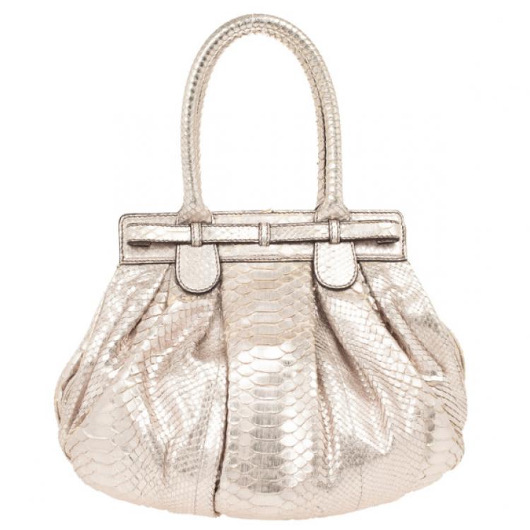 Pre Owned Zagliani Metallic Python Puffy Handbag