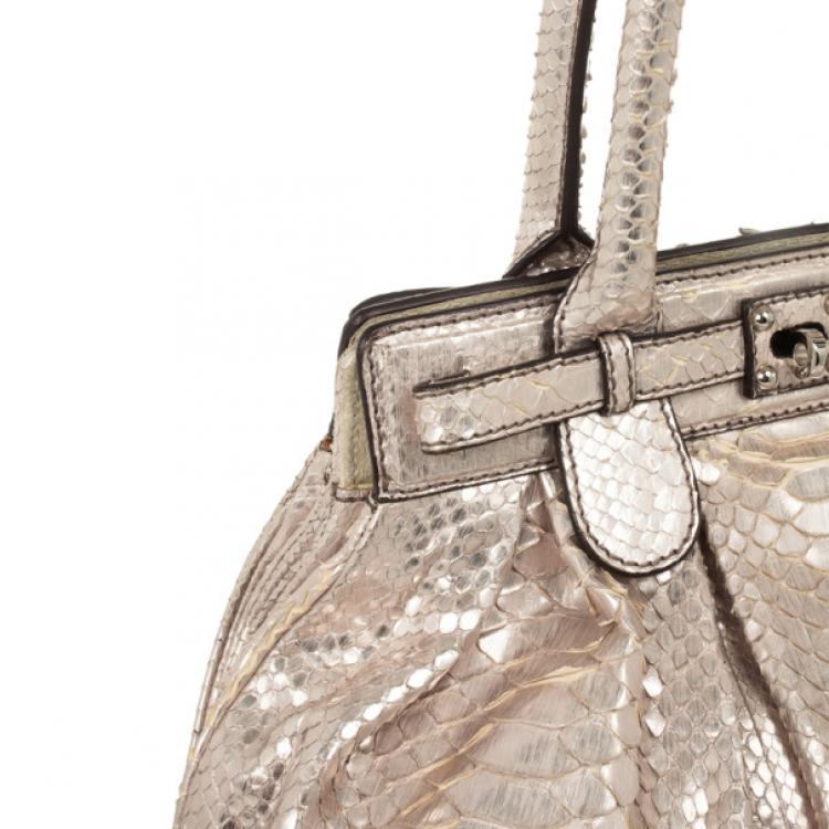 Pre Owned Zagliani Metallic Python Puffy Handbag