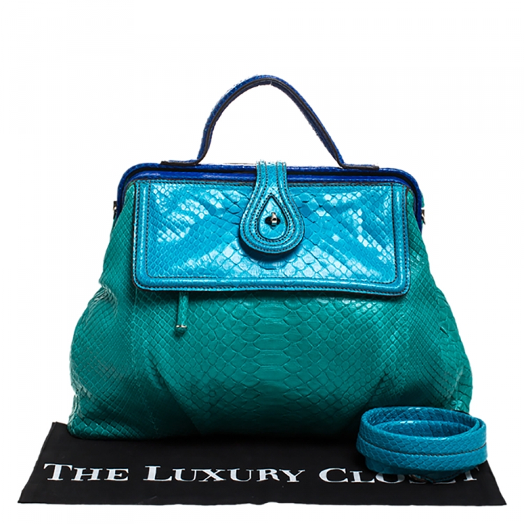 Pre Owned Zagliani Blue/Green Python Medium Jamila Bag 