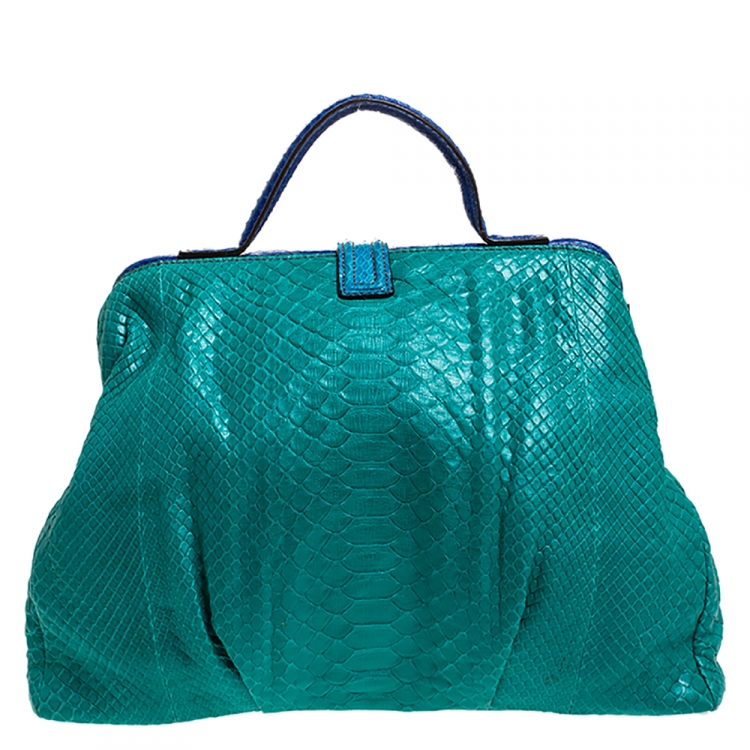 Pre Owned Zagliani Blue/Green Python Medium Jamila Bag 