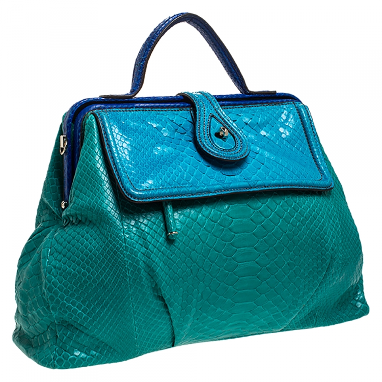 Pre Owned Zagliani Blue/Green Python Medium Jamila Bag 