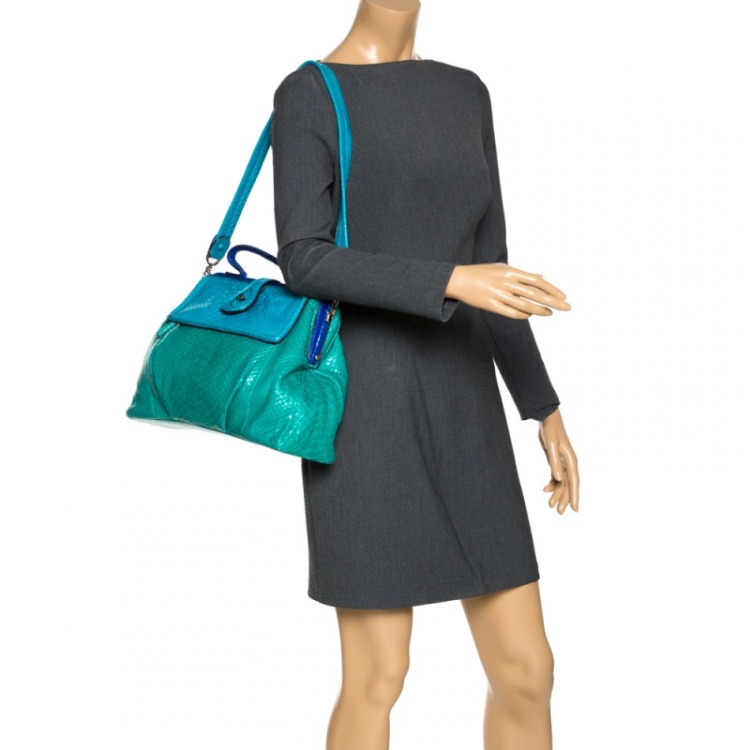 Pre Owned Zagliani Blue/Green Python Medium Jamila Bag 