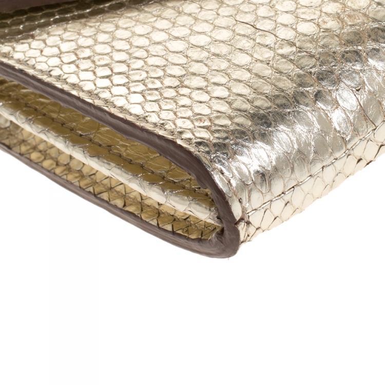 Pre Owned Zagliani Gold Python Envelope Flap Chain Shoulder Bag