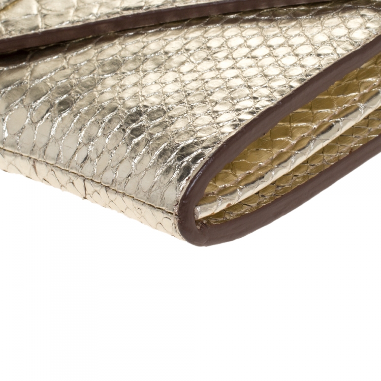 Pre Owned Zagliani Gold Python Envelope Flap Chain Shoulder Bag