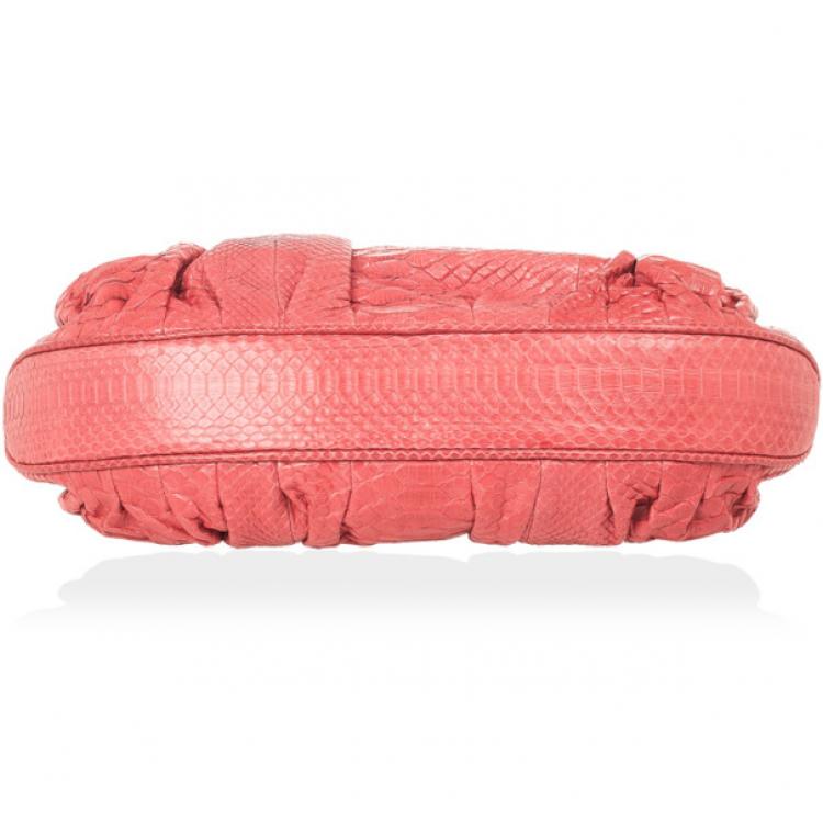 Pre Owned Zagliani Coral Pink Python Pleated Bag