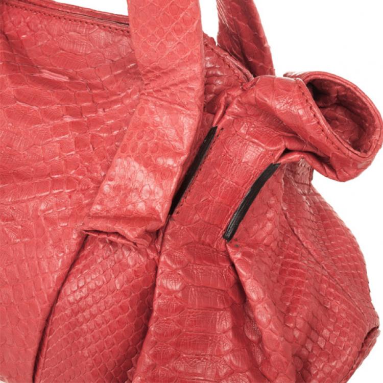 Pre Owned Zagliani Coral Pink Python Pleated Bag