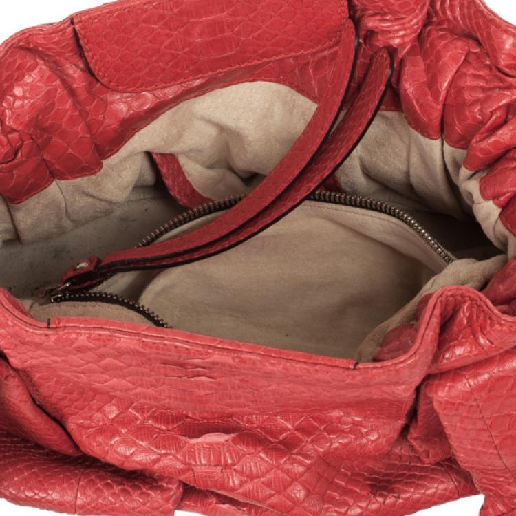 Pre Owned Zagliani Coral Pink Python Pleated Bag