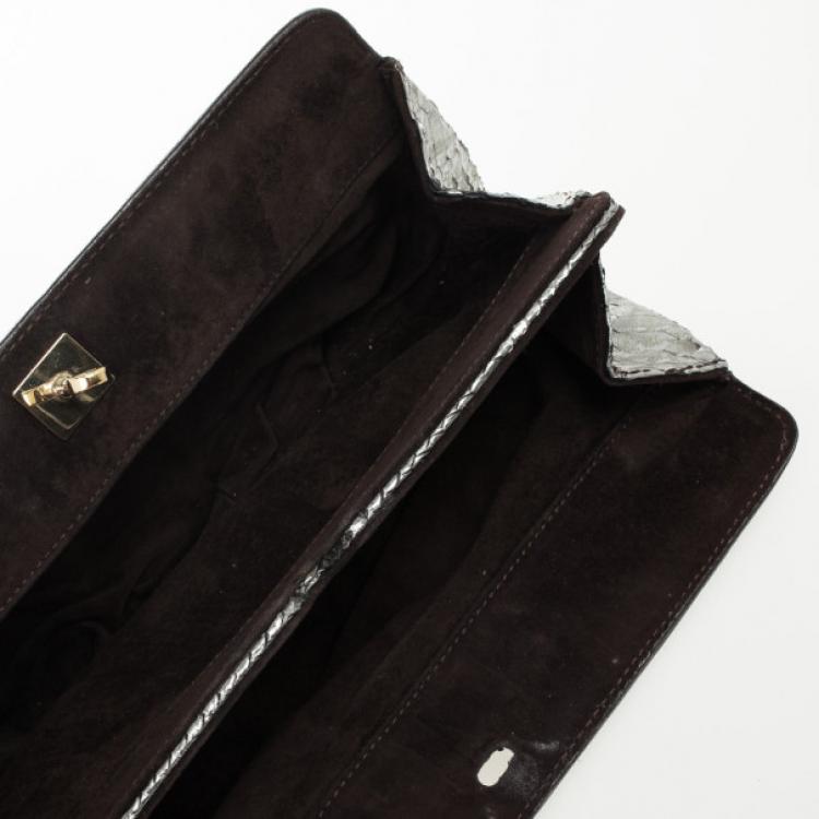 Pre Owned Zagliani Silver Python Clutch