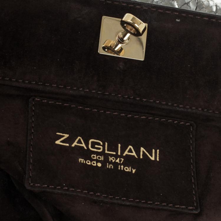Pre Owned Zagliani Silver Python Clutch