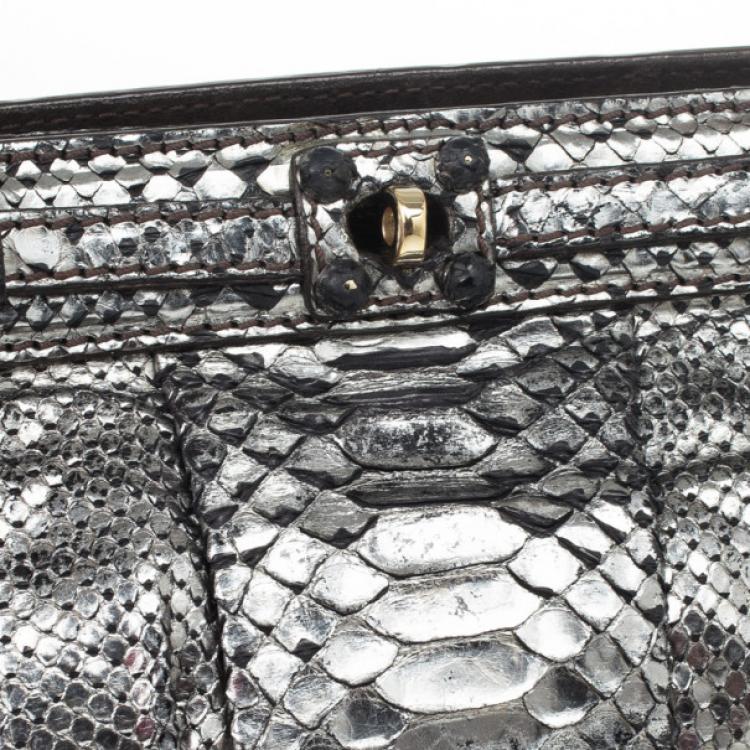 Pre Owned Zagliani Silver Python Clutch