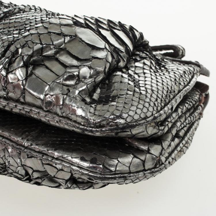 Pre Owned Zagliani Silver Python Clutch