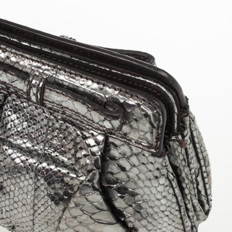 Pre Owned Zagliani Silver Python Clutch