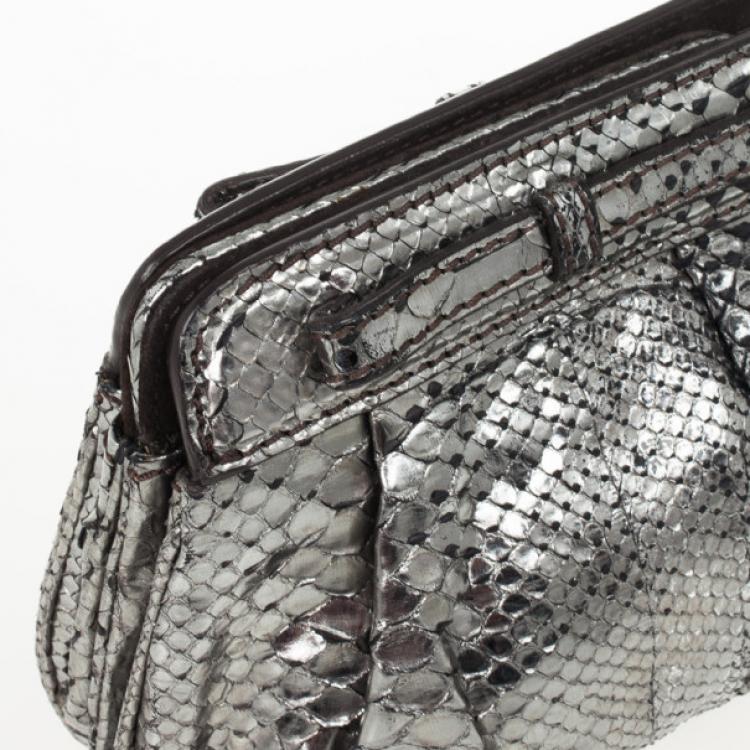 Pre Owned Zagliani Silver Python Clutch