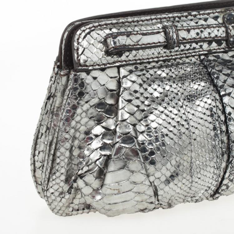 Pre Owned Zagliani Silver Python Clutch