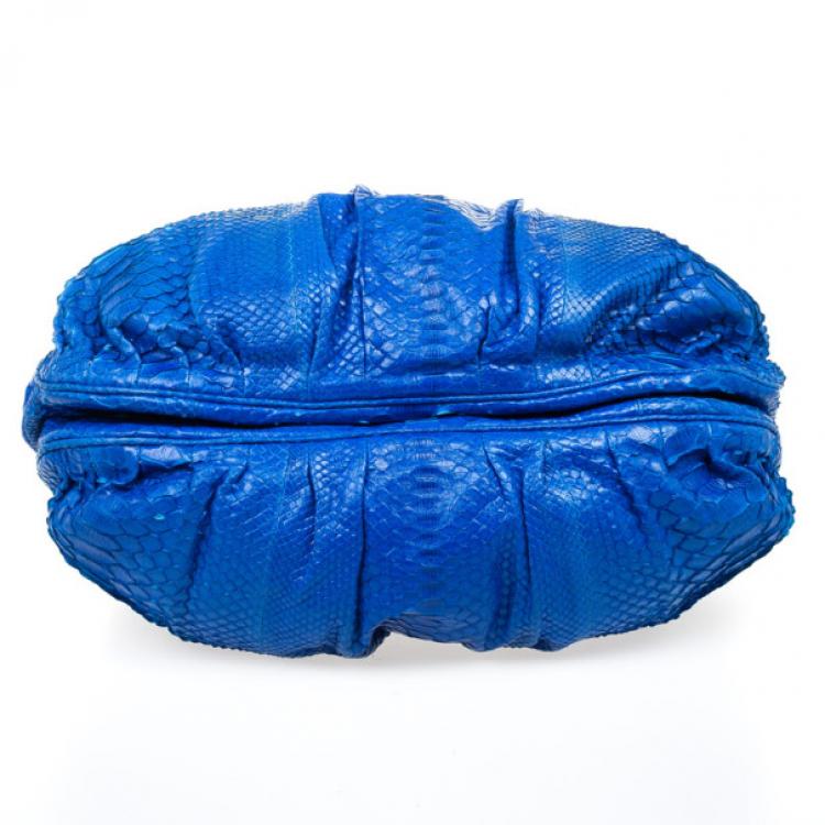 Pre Owned Zagliani Metallic Python Large Blue Puffy Handbag
