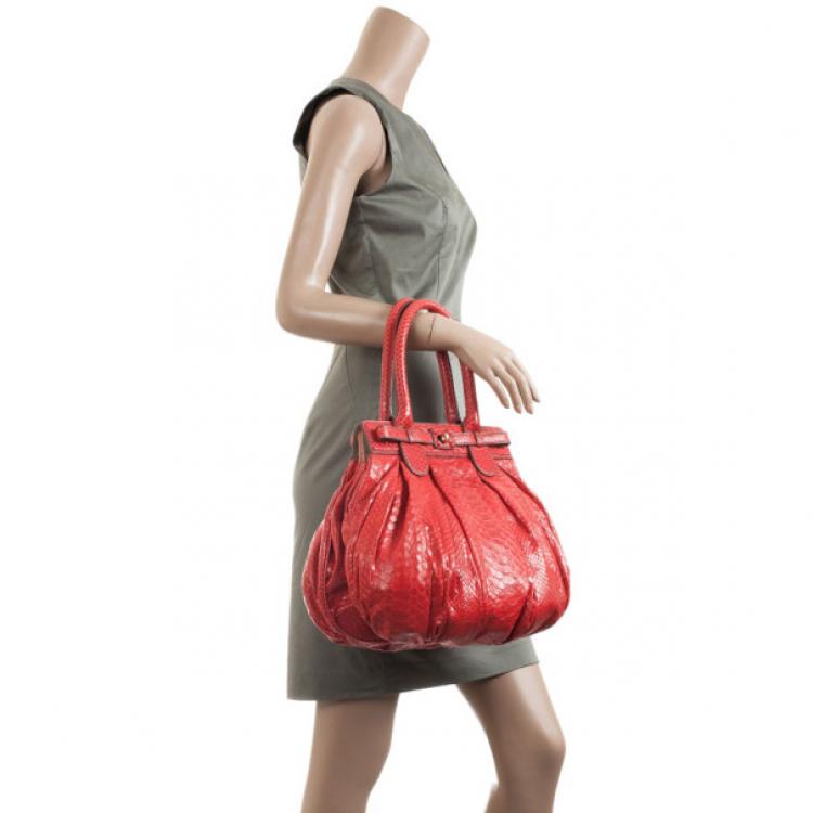 Pre Owned Zagliani Red Python Small Puffy Satchel