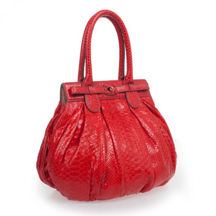 Pre Owned Zagliani Red Python Small Puffy Satchel