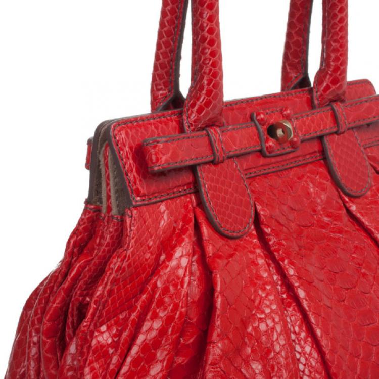 Pre Owned Zagliani Red Python Small Puffy Satchel