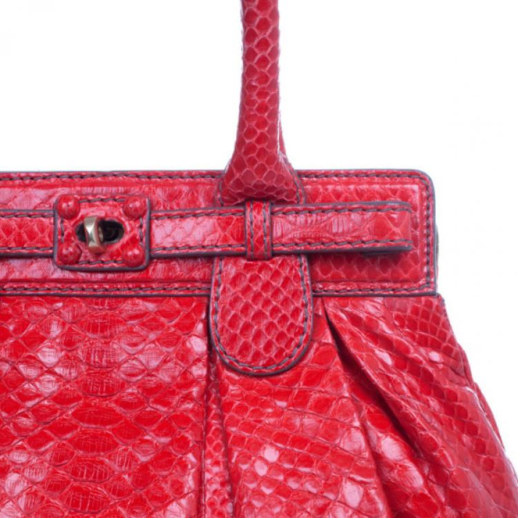 Pre Owned Zagliani Red Python Small Puffy Satchel