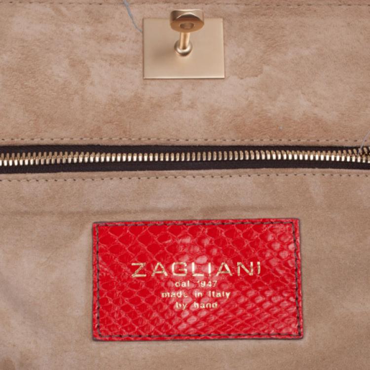 Pre Owned Zagliani Red Python Small Puffy Satchel