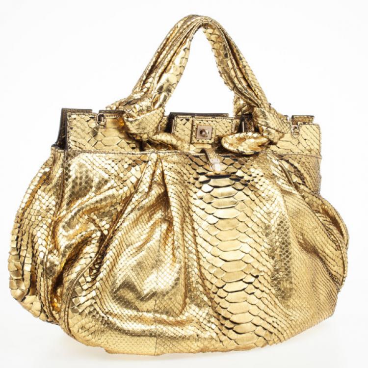 Pre Owned Zagliani Metallic Python Puffy Handbag