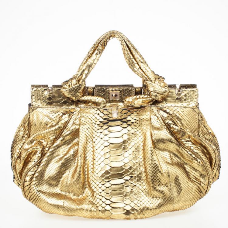 Pre Owned Zagliani Metallic Python Puffy Handbag