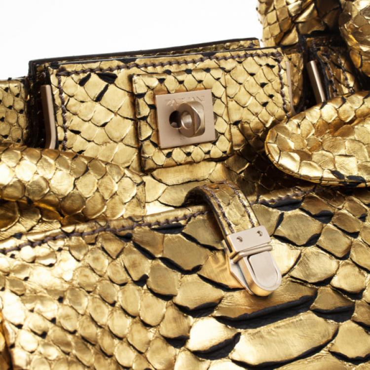 Pre Owned Zagliani Metallic Python Puffy Handbag