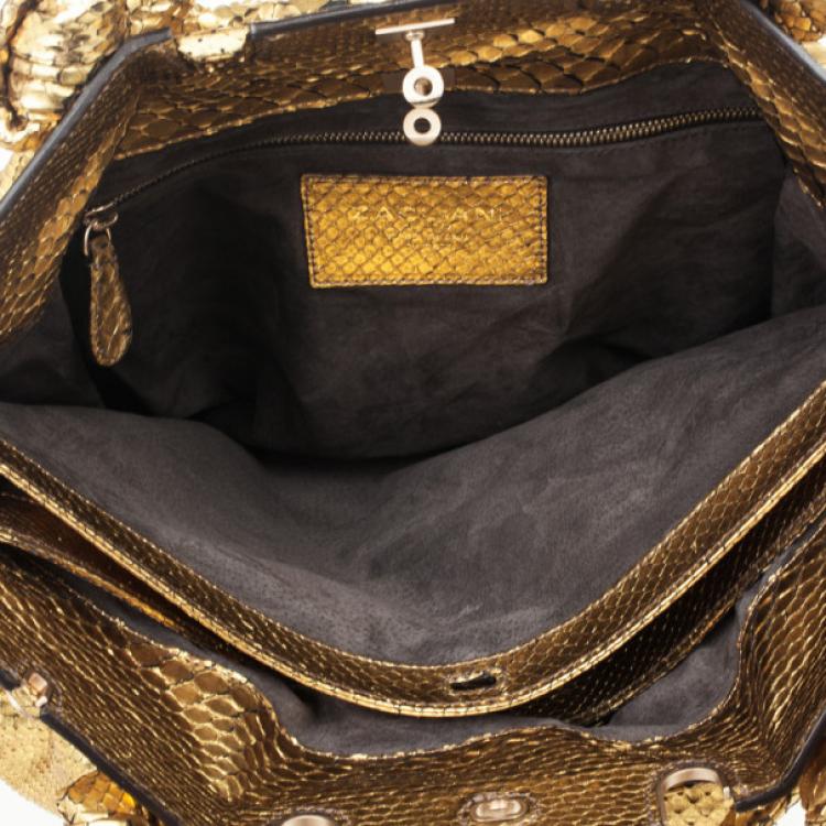 Pre Owned Zagliani Metallic Python Puffy Handbag
