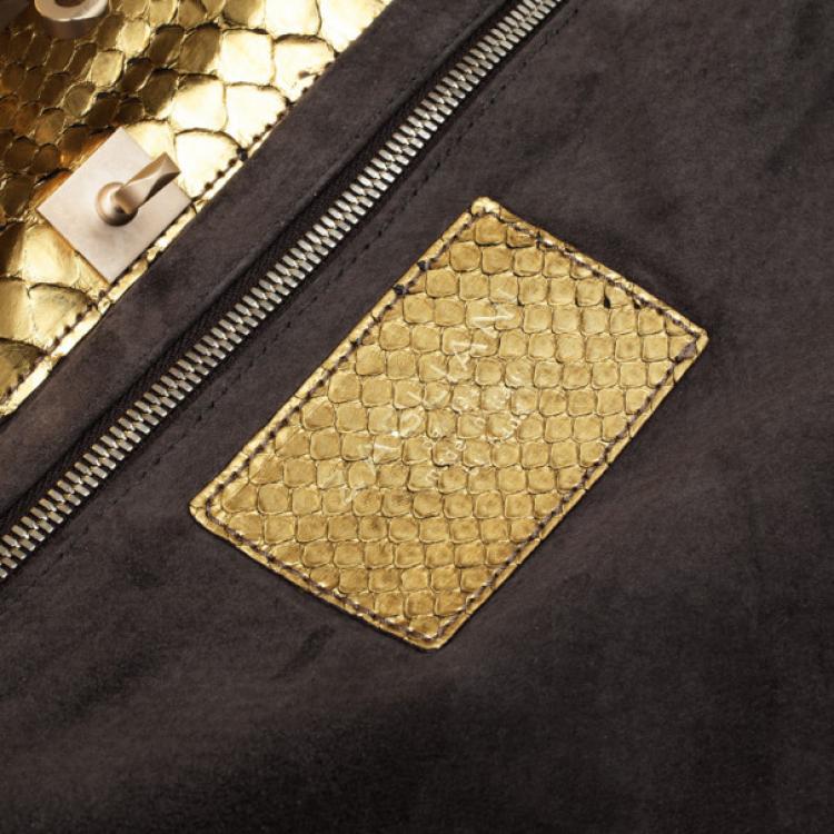 Pre Owned Zagliani Metallic Python Puffy Handbag