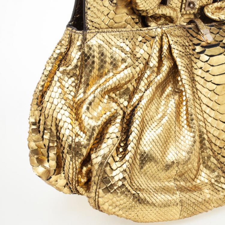 Pre Owned Zagliani Metallic Python Puffy Handbag