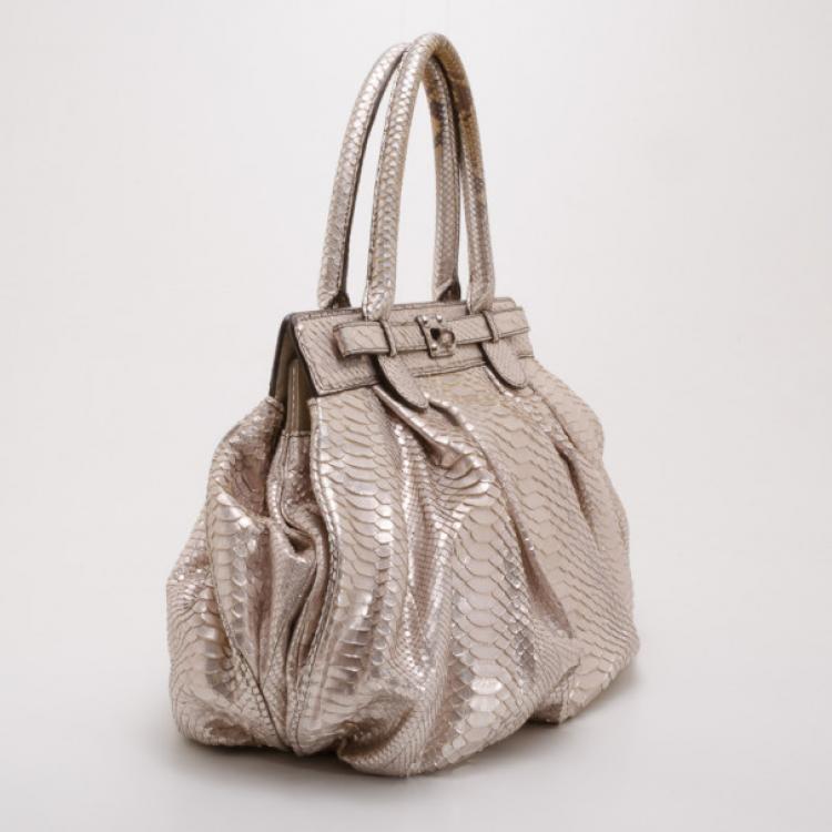 Pre Owned Zagliani Metallic Python Puffy Handbag