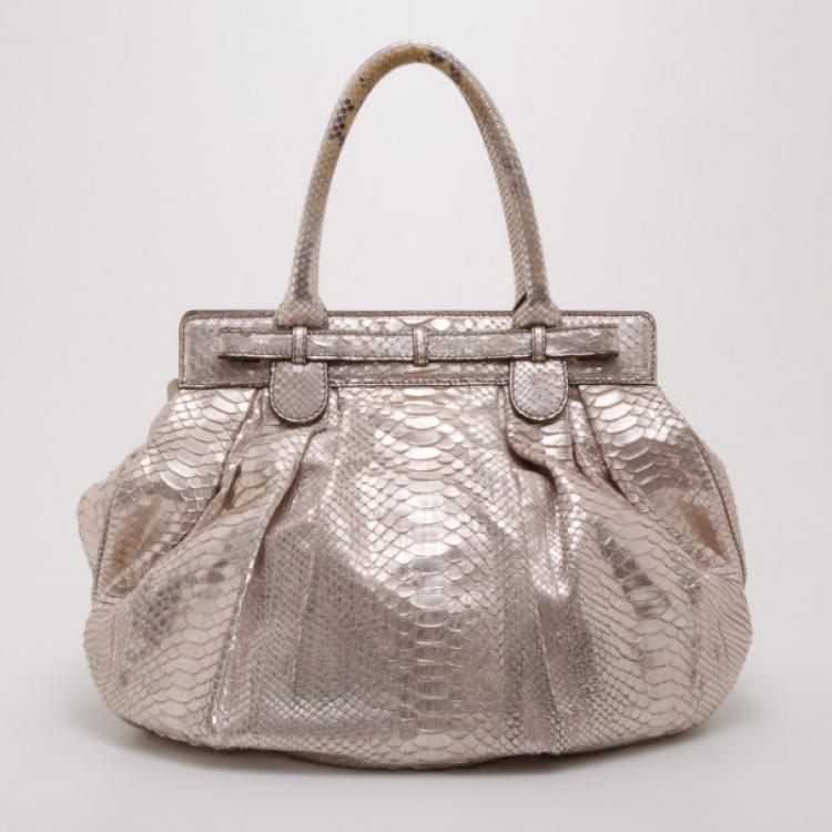 Pre Owned Zagliani Metallic Python Puffy Handbag