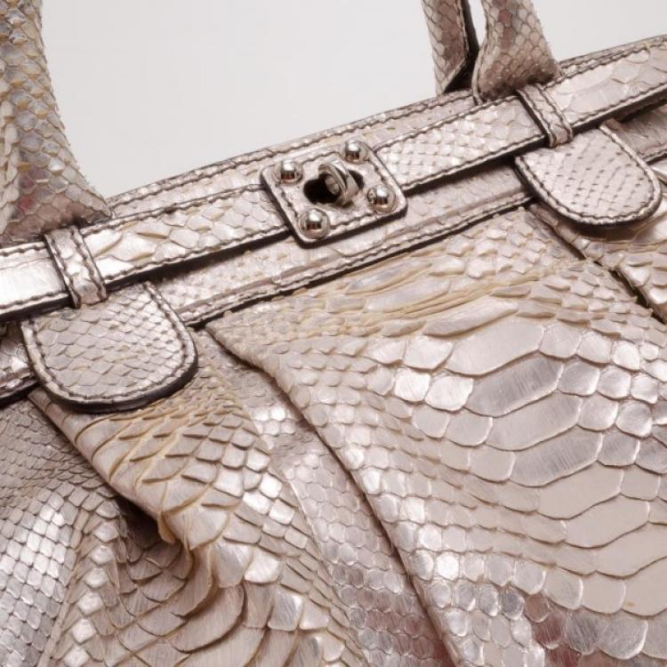 Pre Owned Zagliani Metallic Python Puffy Handbag