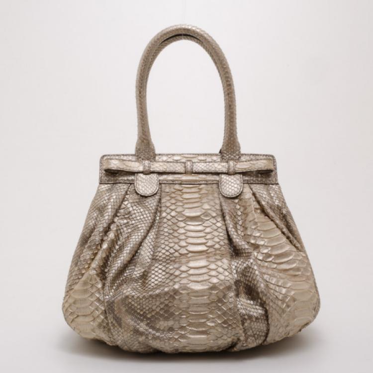 Pre Owned Zagliani Beige Metallic Python Medium Puffy Bag