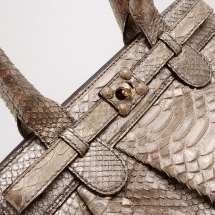 Pre Owned Zagliani Beige Metallic Python Medium Puffy Bag