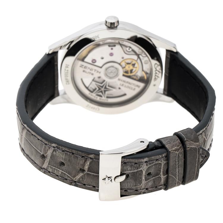 Pre Owned Zenith White Mother of Pearl Stainless Steel Elite Ultra Thin Women's Wristwatch 33 mm