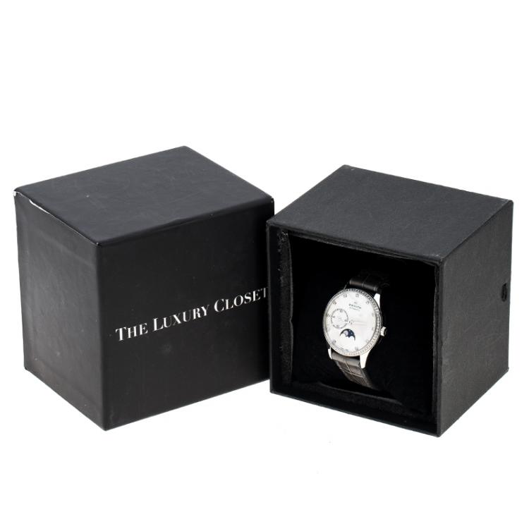 Pre Owned Zenith White Mother of Pearl Stainless Steel Elite Ultra Thin Women's Wristwatch 33 mm