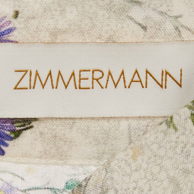 Pre Owned Zimmermann Cream Citrus Butterflies Print Linen Button Front Blouse S