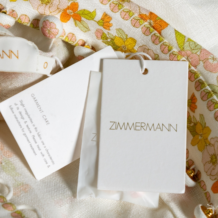 Pre Owned Zimmermann White Floral Print Cotton Eight Tubular Belted Button Detailed Maxi Dress XS