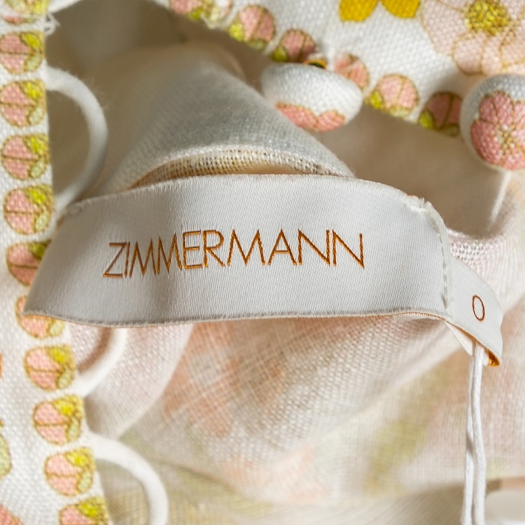 Pre Owned Zimmermann White Floral Print Cotton Eight Tubular Belted Button Detailed Maxi Dress XS