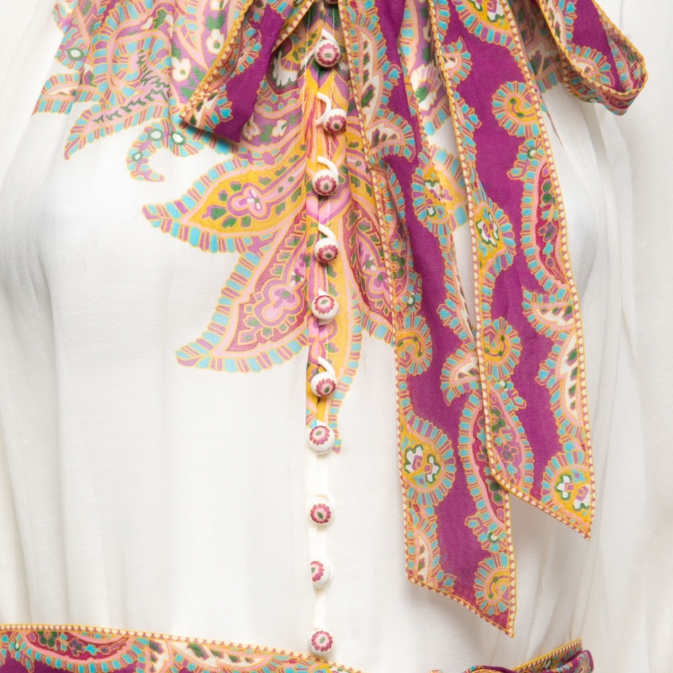 Pre Owned Zimmermann White Paisley Print Cotton Teddy Midi Dress M