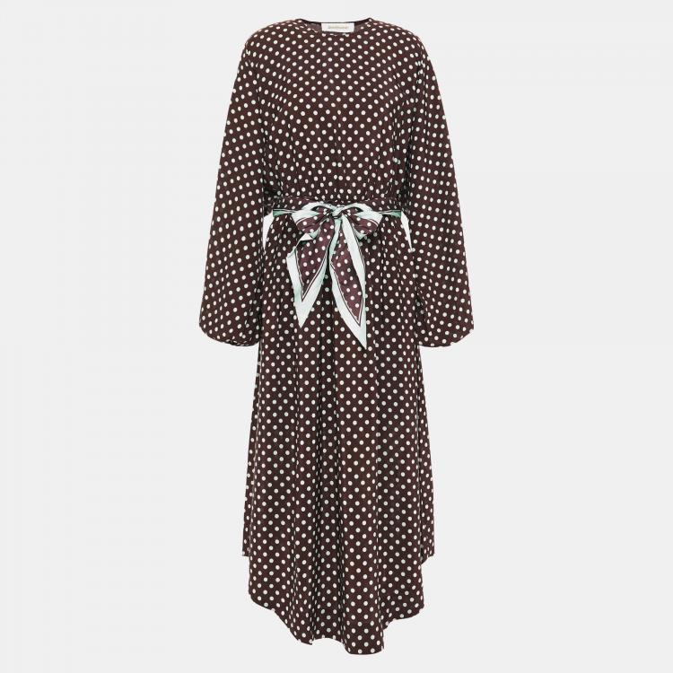 مملوكة مسبقًا Zimmermann Brown Polka Dot Silk Midi Dress S (SIZE 1)