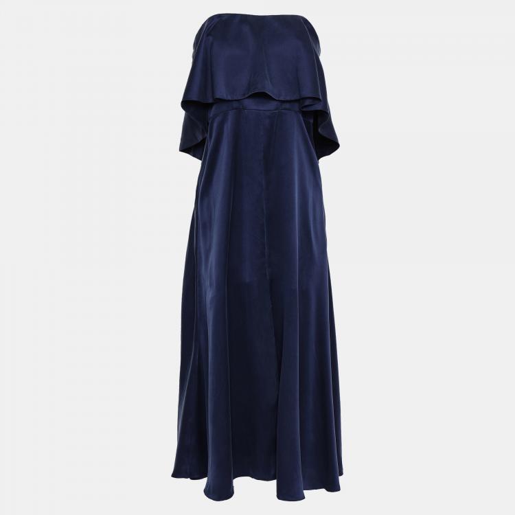 Pre Owned Zimmermann Navy Blue Silk Strapless Midi Dress L (2)