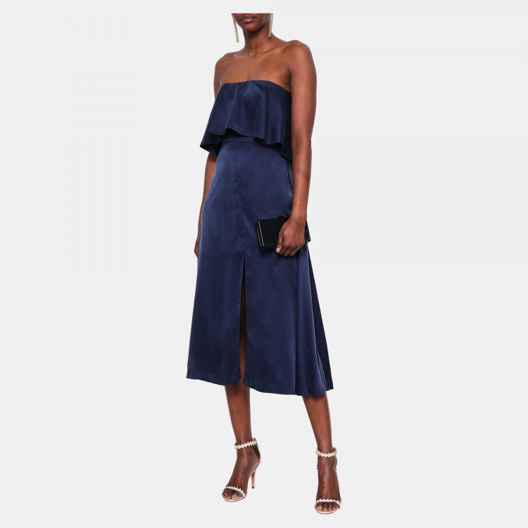 Pre Owned Zimmermann Navy Blue Silk Strapless Midi Dress L (2)