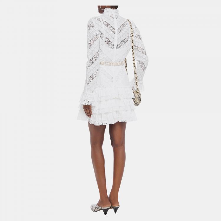 Pre Owned Zimmermann White Lace Mini Dress S