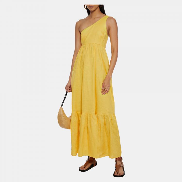 Pre Owned Zimmermann Yellow Linen One-Shoulder Maxi Dress S (0)