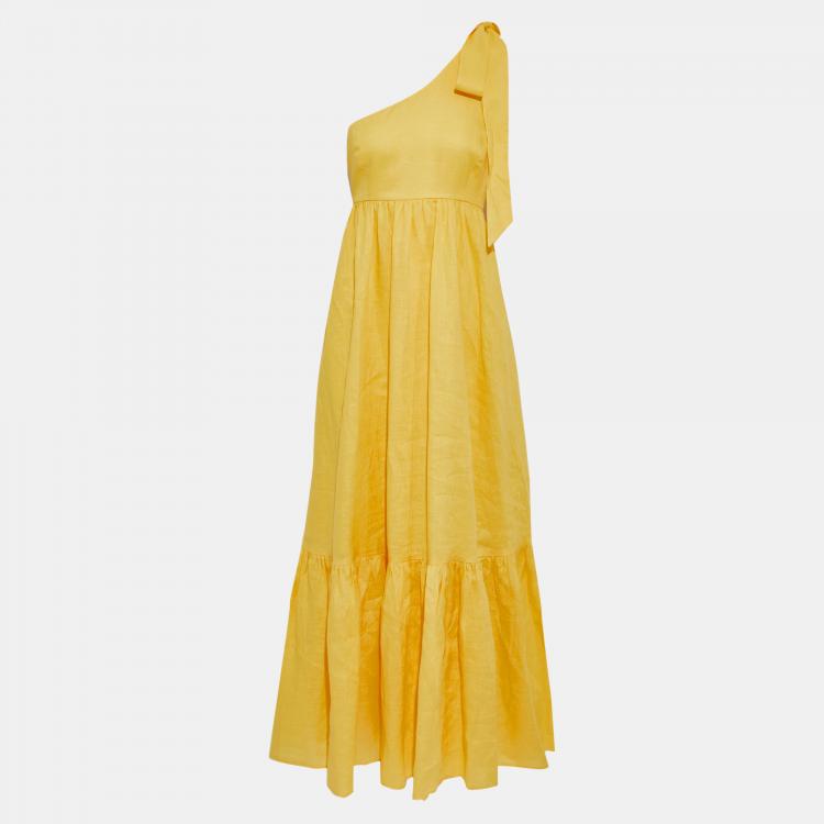 Pre Owned Zimmermann Yellow Linen One-Shoulder Maxi Dress S (0)