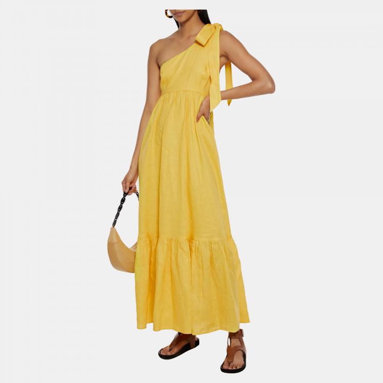 Pre Owned Zimmermann Yellow Linen One-Shoulder Maxi Dress S (0)